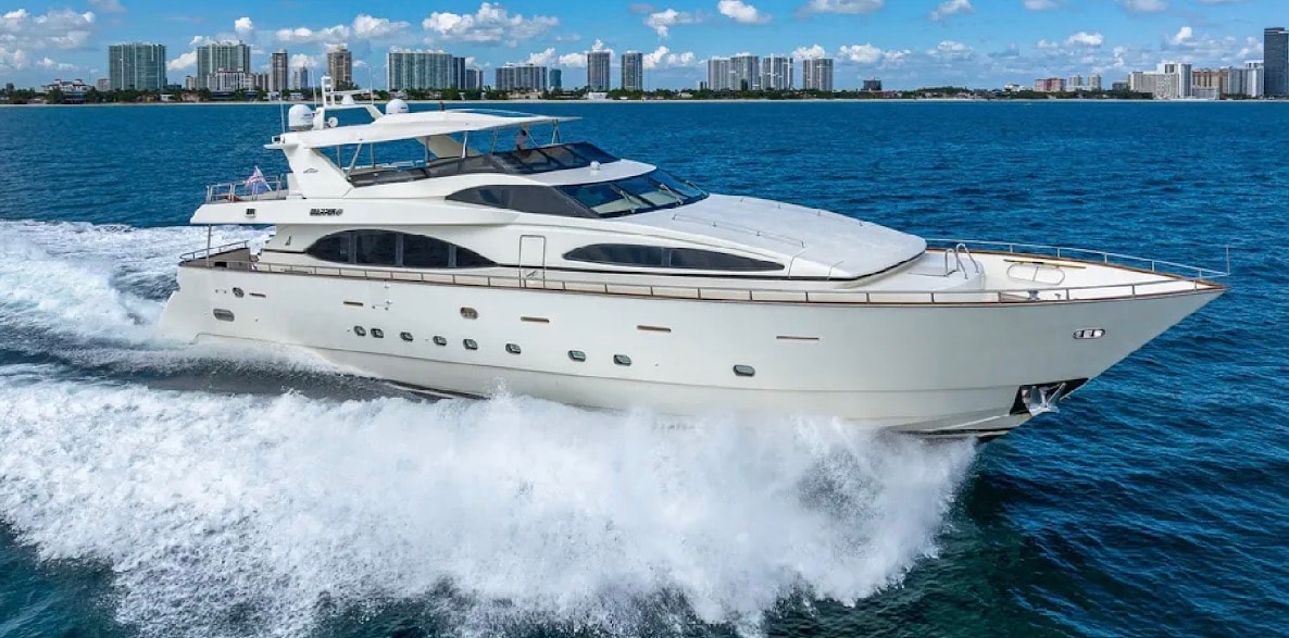 Luxury yacht charter on Miami's Biscayne Bay with skyline views
