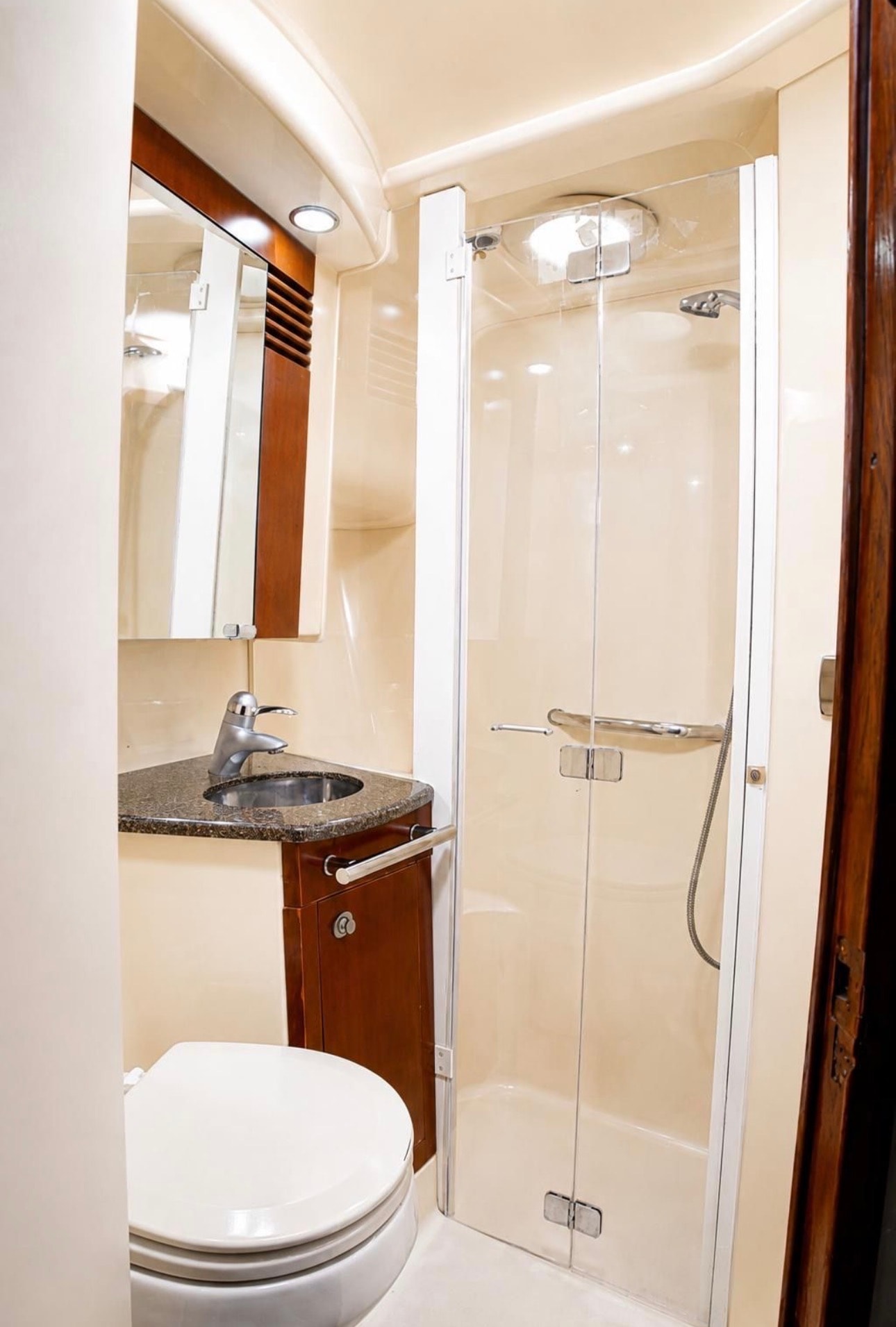 "BLUE" Sea Ray 50GT bathroom with shower and granite vanity
