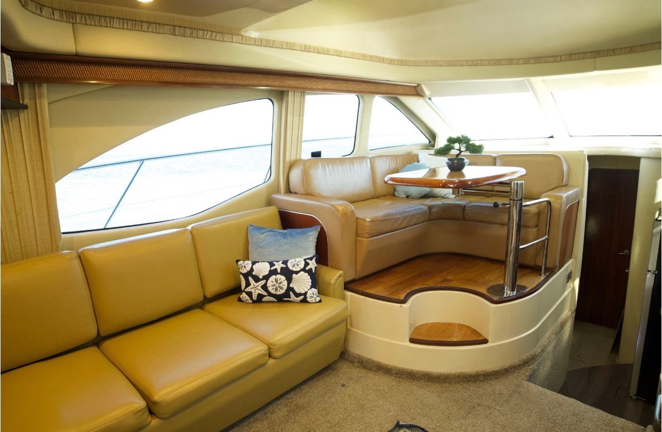 "BLUE" Sea Ray 50GT salon lounge interior leather seating