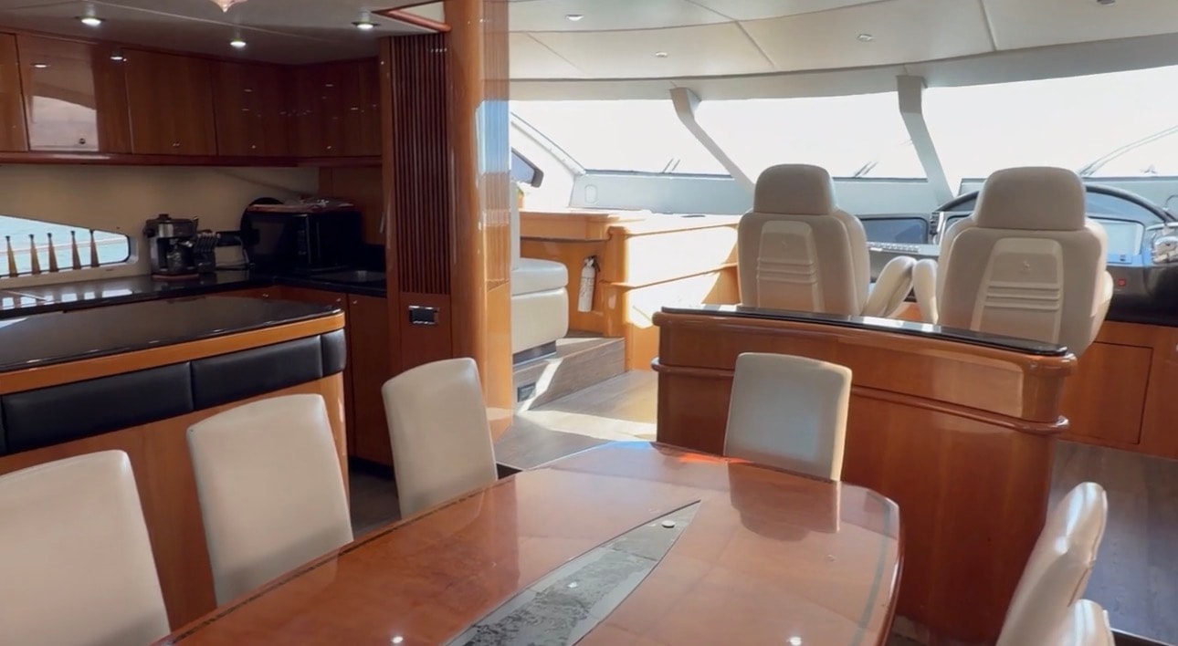 DEEP BLUE luxury yacht interior dining and helm area