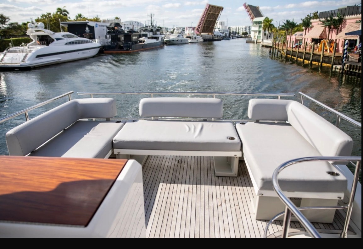 Julia Valentine Garmin helm cockpit overlooking Miami