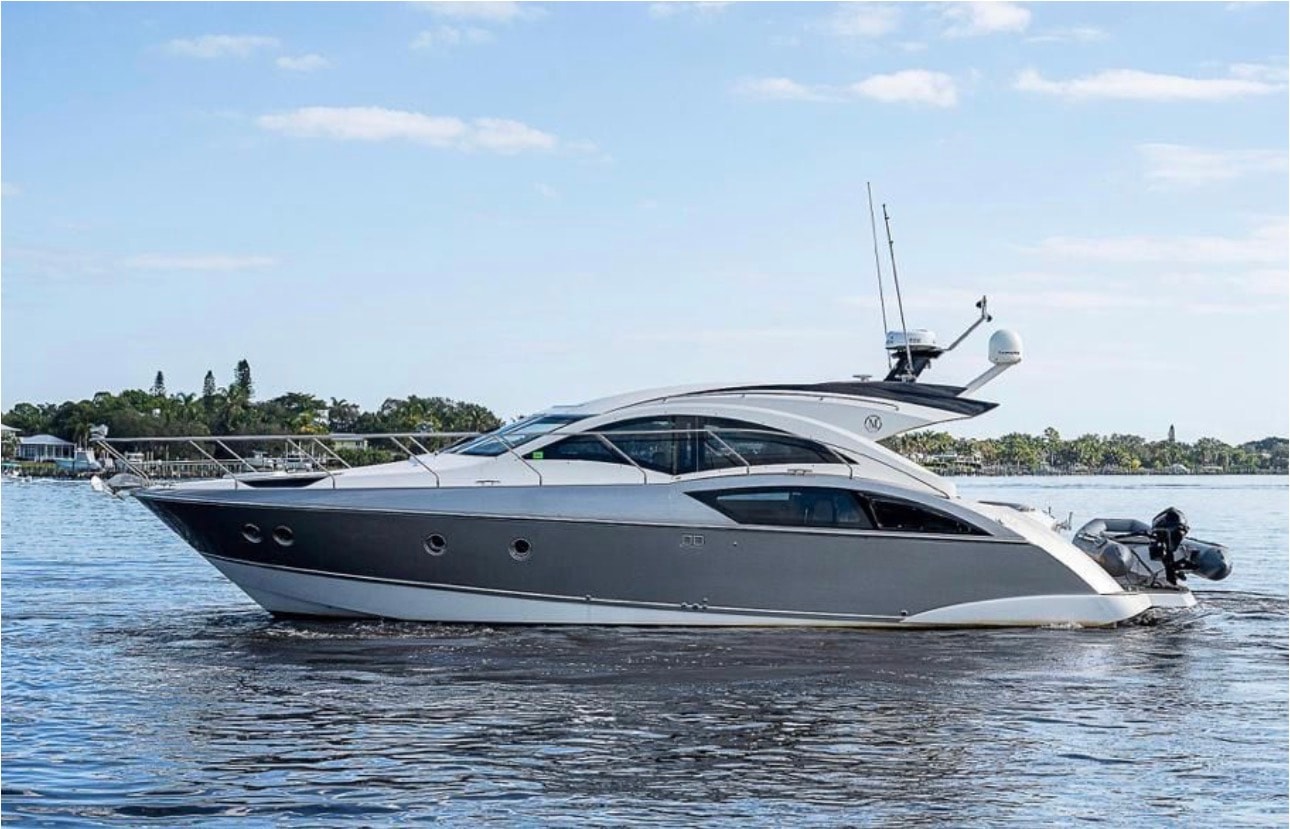 Marquis Sport Coupe 42ft starboard profile on Miami waters