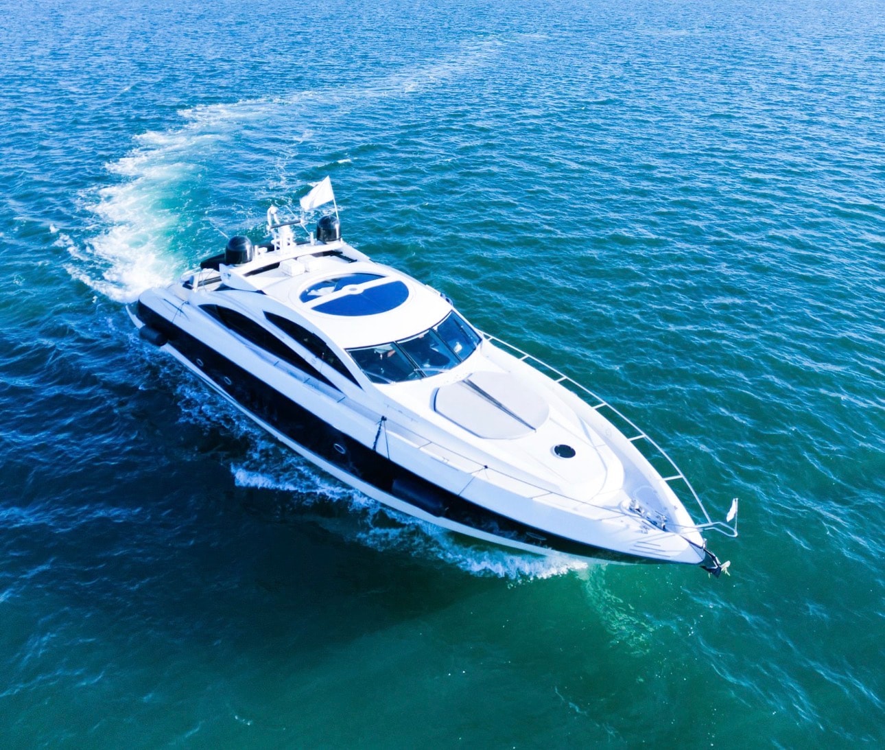 PREDATOR 82ft Sunseeker aerial view near island — Miami yacht charter