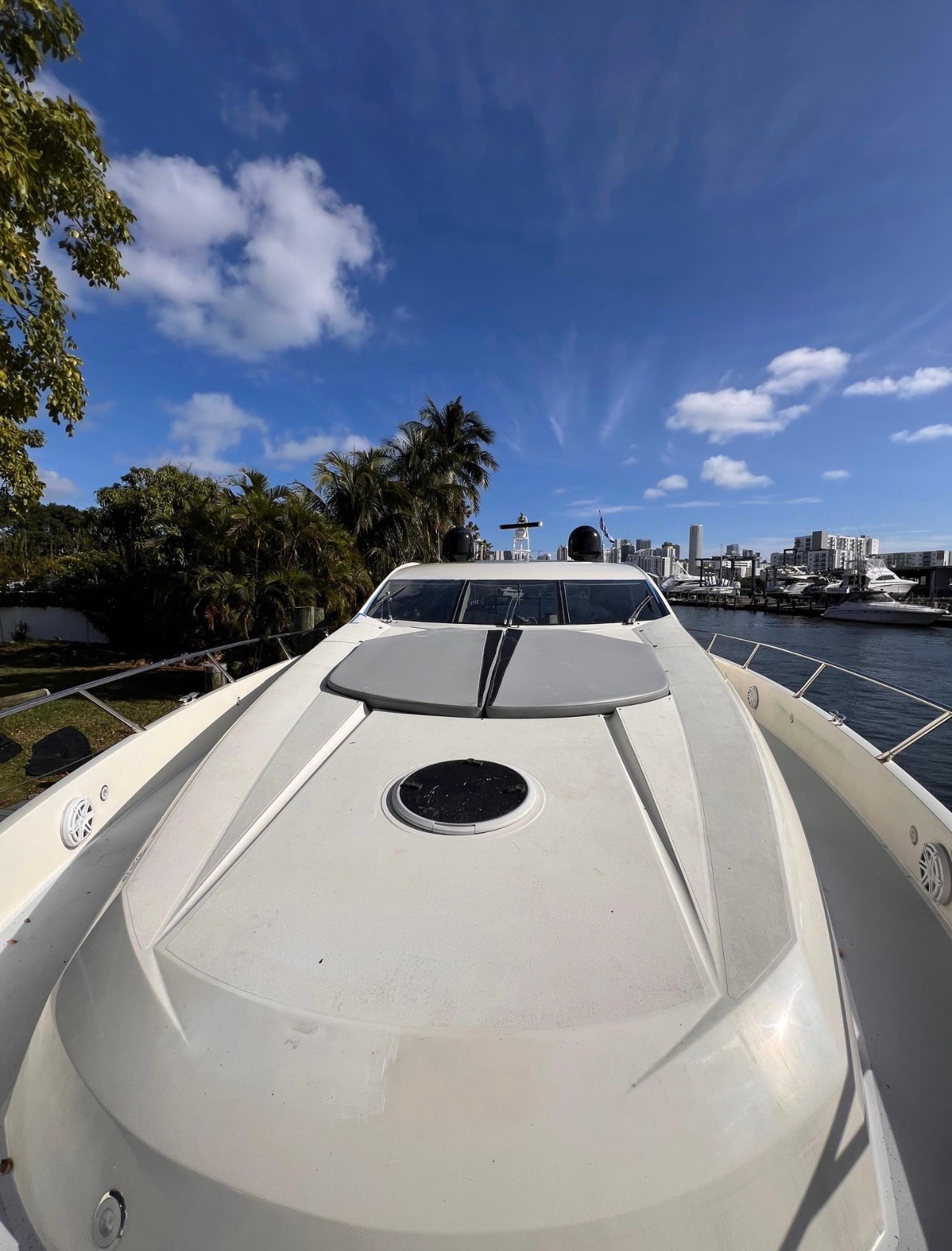 PREDATOR 82ft Sunseeker aft aerial view with island — Miami charter