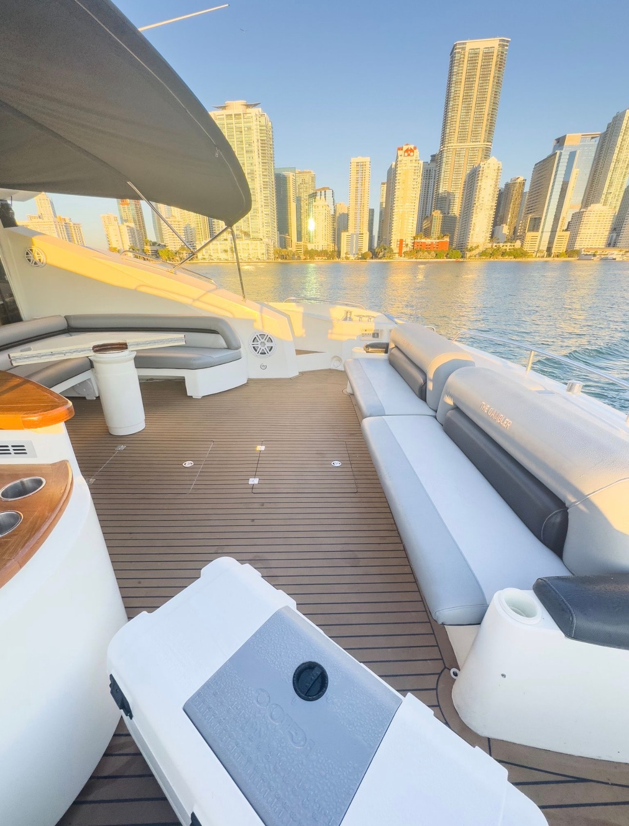 PREDATOR 82ft Sunseeker exterior with Miami city skyline