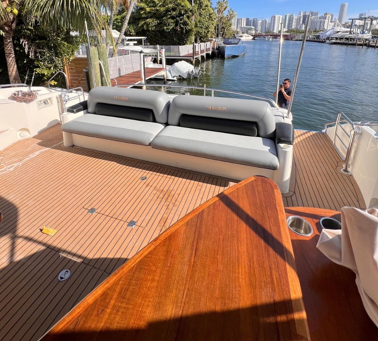 PREDATOR 82ft Sunseeker bow view at marina