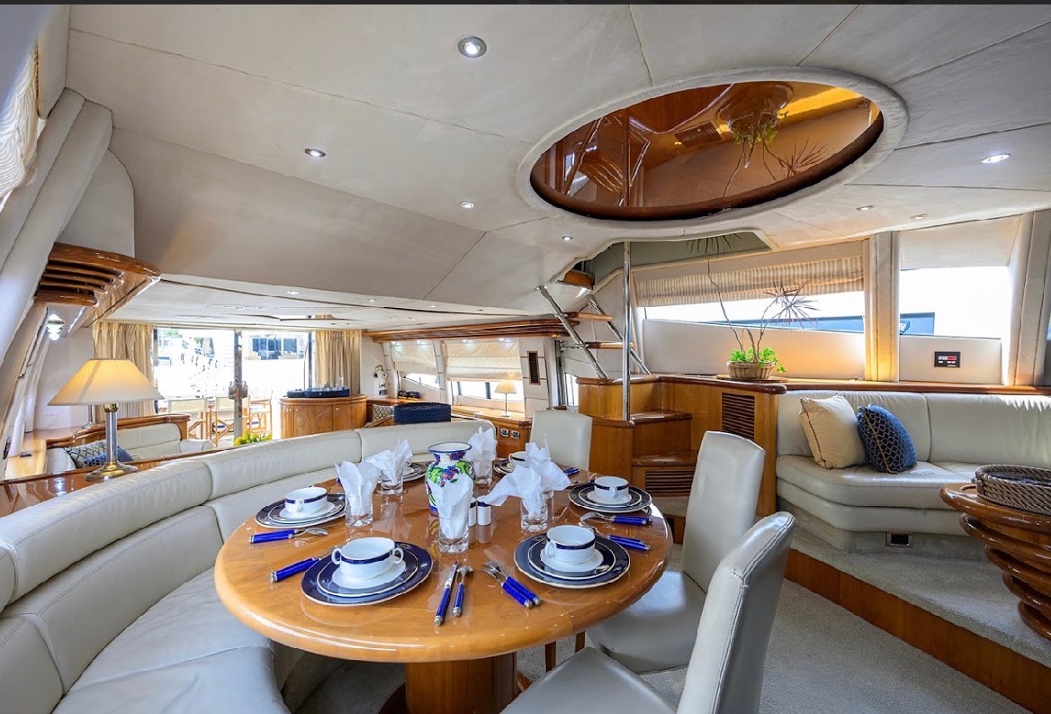 Sunseeker 88ft interior formal dining and lounge — yacht with jacuzzi Miami