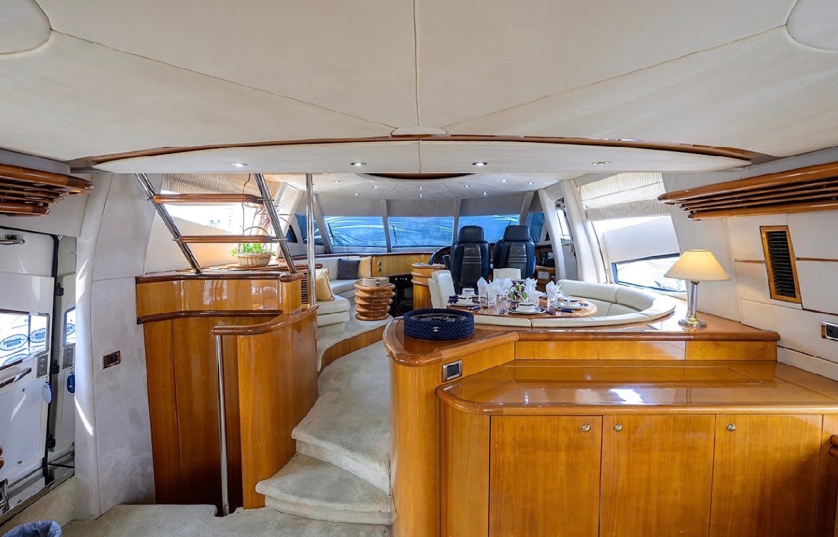 Sunseeker 88ft interior salon dining area and helm station — luxury interior
